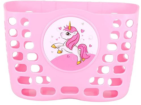 GAROZATION Einhorn Fahrradkorb Für Kinder Kunststoff Einfach Zu Montieren Rosa Lenkerkorb Für Laufrad Und Dreirad