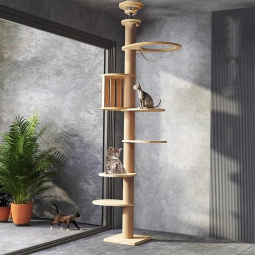 Mekidulu katt träd från golv till tak, justerbar höjd, högt katträd med bredd 11 cm klösstolpe, katthängmatta, helt inslagen med sisalrep (240~250 cm, 265-275 cm T02)