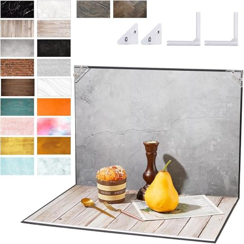 ZUOMIDIE Photo Backdrop Kit 30x40 cm for Small Product Photography Reflector Cardboard and 10 Pcs Double-sided Background Papers with 20 Patterns for Food Jewelry Cosmetics (C)
