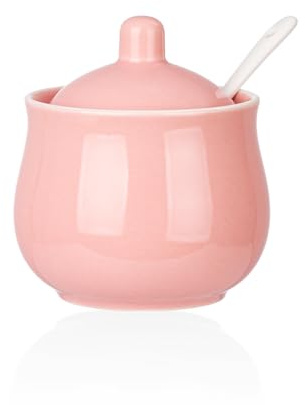 CHILDIKE Sucrier en céramique avec couvercle et cuillère, pot de rangement en porcelaine rose, 236,8 g