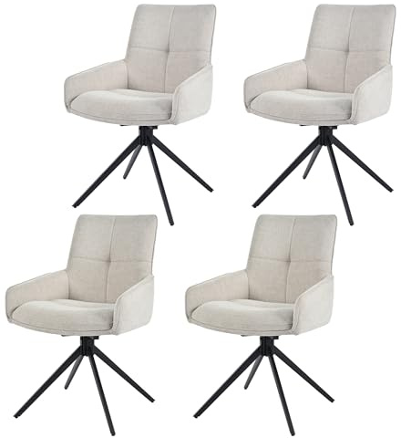 Wumagin Lot de 4 Chaises de Salle à Manger Pivotantes à 360°, Rembourrées, avec Dossier Haut, Chaise de Cuisine en Lin, Repose-Pieds Réglables, pour Salon, Cuisine et Salle à Manger