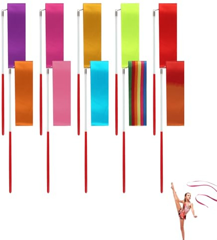GodtKowty Dance Ribbons 10 Pack - Colorful Gymnastic Ribbons for Kids, Ribbon Wands for Rhythmic Gymnastics, Baton Twirling, Dancing Streamers in 10 Vibrant Colors