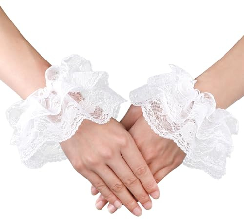 Hpmjz 2 Paare Fingerlose Handschuhe Damen Kurze Schleife Hochzeit Handschuhe Elegante Lace Gloves MaskeradeSpitzenhandschuhe für Party Oper Teeparty Halloween Vintage Accessoires