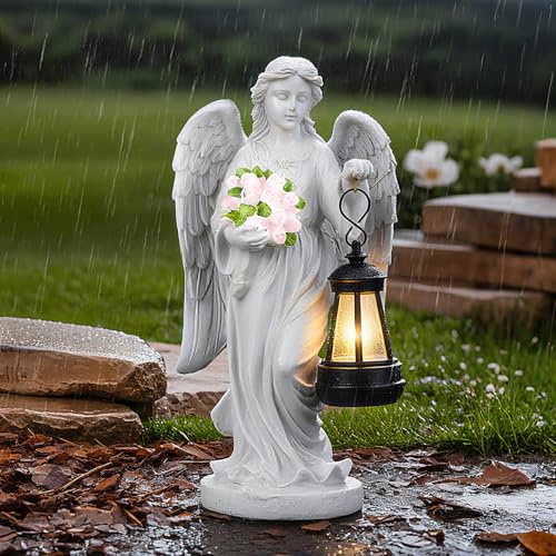 MUCOOS Statues de jardin en forme d'ange, décoration funéraire résistante aux intempéries : ange funéraire, décoration extérieure, cimetière, décoration funéraire en résine résistante aux intempéries