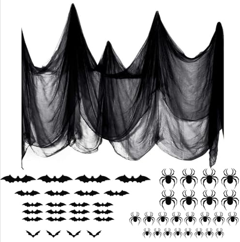 burkfeeg Halloween Schwarz Deko Horror Stoff, 215×800CM Gruselige Stoffe
