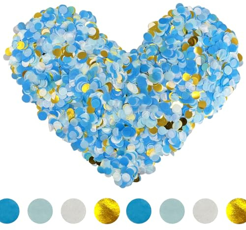 Coriandoli biodegradabili – 10.000 pezzi di coriandoli rotondi (80 g, blu e oro) per decorazioni da tavolo di nozze e celebrazioni ecologiche