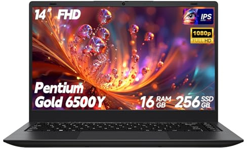 SHBIV bärbar dator, bärbar dator med guld 6 500 Y (Beat N5095, upp till 3,4 GHz), 16 GB RAM 256 GB SSD, 14-tums FHD IPS-skärm, Bluetooth, WiFi, HDMI, Typ-C PD, 38 Wh batteri, tunna och bärbara bärbara