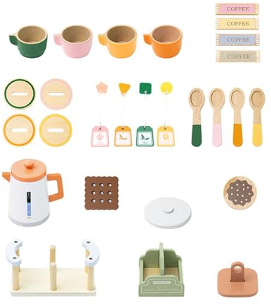 Perfeclan Service à thé pour Petites Filles, Jouet de Simulation de Cuisine, Jeu de rôle, Jeu de développement, Service à thé en Bois pour Les Vacances, Enfants
