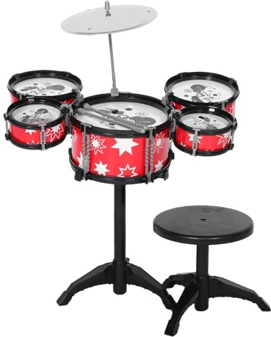 GARIOUANS Batería Infantil De Jazz Musical para Niños Pequeños, Mini De Percusión Abs Rojo Bordes Negros, Juego Musical Educativo Temprano Banqueta y Baquetas