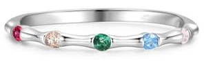 Stfery Ring Platin Echt Goldschmuck für Damen, Ring mit Bunte Steine Stapelring Gr.63