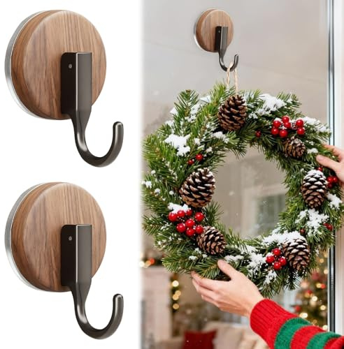 Nexoria 2 Stück Türkranz Haken, Türkranzhalter Türhaken Adventskranz Haken mit Saugnapf Weihnachten Deko Saughaken Türkranz Haustür Multifunktional Außen Haken Für Weihnachtsdeko Weihnachtskranz (B)