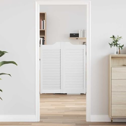QJBSAVVA Schwingtüren Kiefer Weiß 90x80 Lamellen Haustür Gartenhaus Tür Eingangstür mit Zarge Modernes Design für Küche Flur Café Balkon