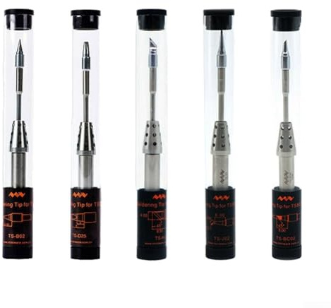 Upfasixy Punte di ricambio per saldatore TS80P e TS80, confezione da 5 con testa appuntita TS-B02, testa piatta TS-D25, lama TS-K4, ferro di cavallo TS-BC02, gomito TS-J02, (TS-K4)
