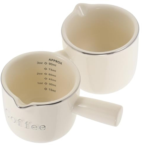 GARVALON Brocca per Latte in Ceramica 90ml Set 2 Pezzi con Manico e Tazza Graduata, Brocca per Sciroppo e Panna, Utensile da Cucina per Bar e Ristoranti, Facile da Pulire e Multiuso