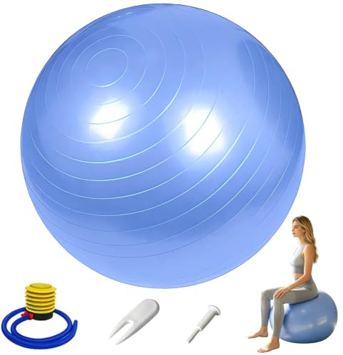 GUOYOU Antideslizante Pelota de Pilates, Suave Fitball, PVC Bola Pilates | Reforzado Duradero Yoga Ball Adecuado con Bomba Inflado Pedal para Gimnasia Hogar Gimnasio Oficina 55CM