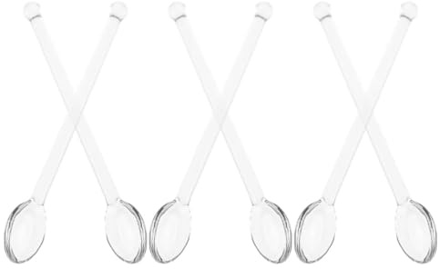 DOITOOL Set de 6 Cucharillas Cafe de Vidrio Transparentes para Mezclar Bebidas, Portátiles Fiestas y Bares