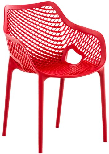 CLP Gartenstuhl/Terrassenstuhl, wetterfest, stapelbar, modernes Design, Kunststoff, Armlehnen, Rückenlehne Nicht verstellbar, Air XL | Farbe rot