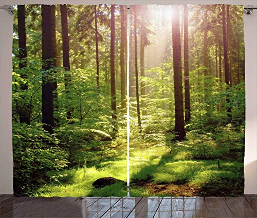 ABAKUHAUS Wald Rustikaler Vorhang, Sunset Moss Woods Bäume, Wohnzimmer Universalband Gardinen mit Schlaufen und Haken, 280 x 175 cm, Grün Braun