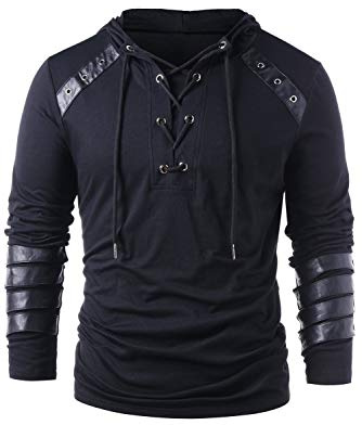 helymore Herren Gothic Steampunk Hoodie Mittelalter Ritter Langarm Nähte Rüstung Vintage Sweatshirt Pullover