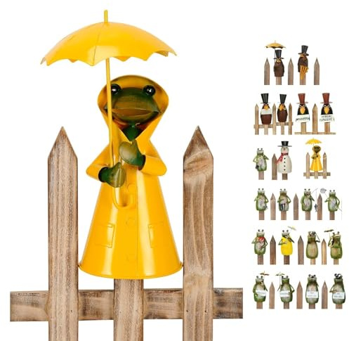 NETPROSHOP Zaunhocker Zaunfigur Rabe oder Frosch aus Metall, H: 15-25cm, Auswahl:Frosch Regenmantel