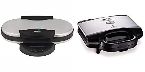 Tefal Doppel-Herzwaffeleisen WM311D [1200W] & Ultracompact Sandwichmaker SM1552 [für dreieckige Sandwichtoasts; antihaftbeschichtete Platten; leichte Reinigung; kein Anbrennen; 700W Sandwich-Grill]