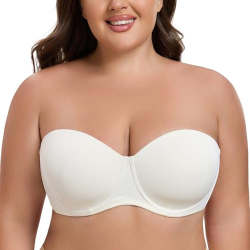 MELENECA Women's Underwire Strapless Bras for Bigger Bust Back Smoothing Plus Size Off White 38DD