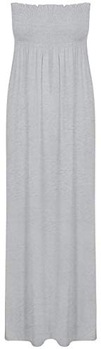 WearAll Bandeau-Maxikleid für Damen, Übergröße, trägerlos, gerafft, lang, Größe 42-50, Silbergrau, 46-48