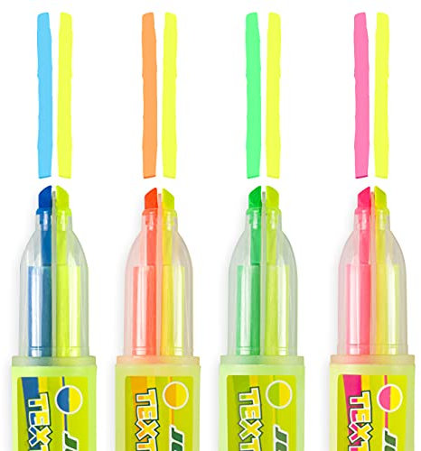 JOLLY 2in1 Doppel Textmarker, 4 Leuchtstifte mit je 2 Farben, ungiftige und schnell trocknende Universaltinte, auf Wasserbasis, extra lange Cap-Off Time