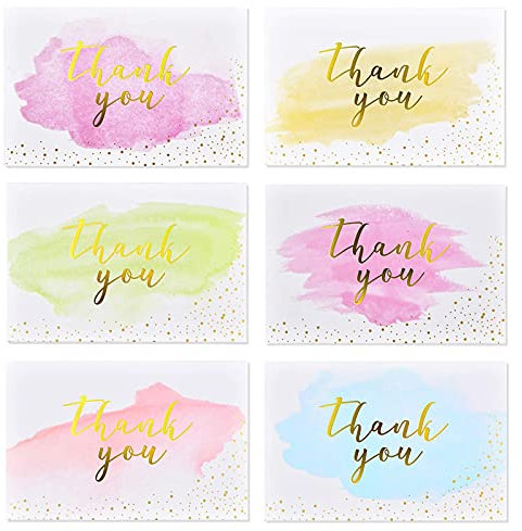 Dankeskarten, 12 Stück Aquarell Grußkarten mit Umschläge und Sticker Set, Thank You Cards, Klappkarten Grußkarten für Hochzeit Geburtstag Baby Taufe Party(15x10cm)