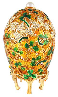 QIFU Hand Painted Yellow Easter Egg Style Trinket Box Hinged, Unique Gift for Family