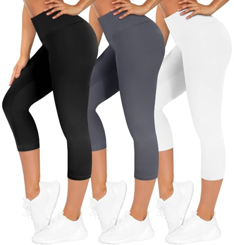 TNNZEET 3er Pack Capri Leggings Damen 3/4 High Waist Sommer für Sport | Bequeme 7/8 Caprihose Elastisch Dreiviertel Leggins Sporthose Hose Yogahose für Gym Yoga