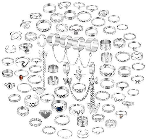 CASSIECA 75 Stück Vintage Gold Silber Knuckle Rings Set für Frauen Mädchen Böhmische Stapelbare Gemeinsame Finger Ringe Retro Kristall Stapel Midi Ringe Pack Modeschmuck Geschenk