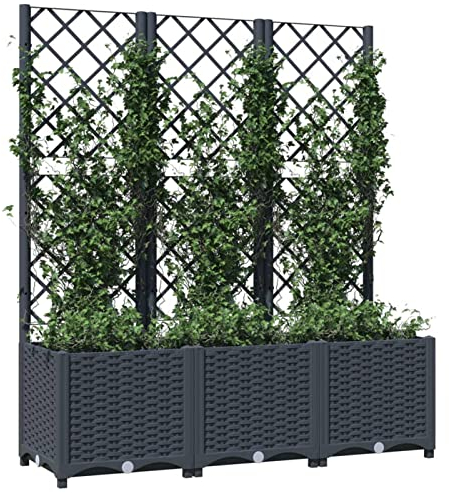 Susany Garden Planter Garden Raised Bed with Trellis Trough Planter with Topped Trellis Climbing Plants Flower Raised Bed Pot Dark Grey 120x40x136 cm
