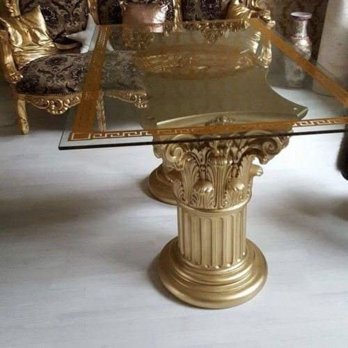 Bavary Goldo Esstisch Glastisch, Säulentisch, Designertisch Wohnzimmertisch Kanzleitisch, Praxistisch 100% Handgefertigt Antik Stil Retro