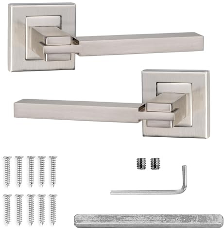 Decoranddecor Brushed Chrome Door Handles Internal with Square Rose | Silver Door Handles Interior, Internal Door Handles, Square Door Handle