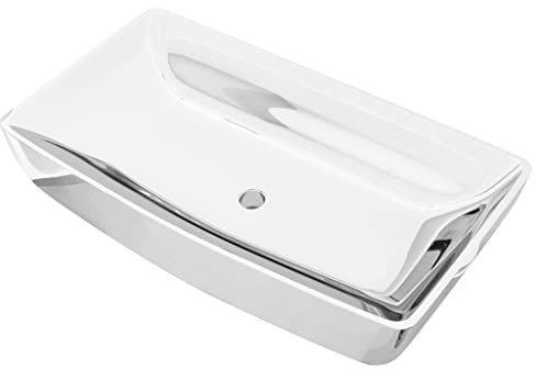Waschbecken Rechteckig 71 x 39 cm Keramik Waschtisch Waschplatz Handwaschbecken Aufsatzwaschbecken Waschschale Aufsatzwaschtisch, Silber