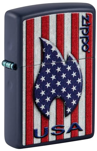 Zippo Sturmfeuerzeug - Patriotic Flame, Navy Matte, Color Image - Nachfüllbar - Wiederverwendbar - Windfestes Design - Geschenkbox - Made in USA