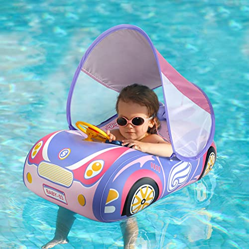 Balakaka Baby Swimming Float with Sun Canopy, Inflatable Baby Swim Float with Adjustable Safety Seat & Double Handles, UPF 50+ Sun Protection for 1-4 Years – Pink