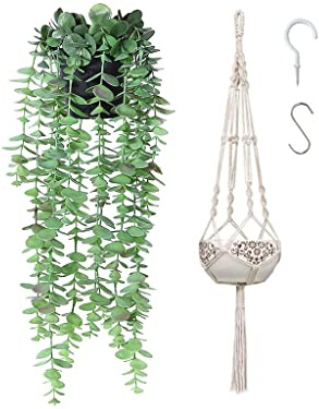 Hitopin Plantas Artificiales Cuelgan Macetas, Plantas Artificiales Colgantes, Suspendidas Plantas Artificiales, con Cuerda de Maceta, para Pared Hogar Patio Decoración Interior y Exterior (A)