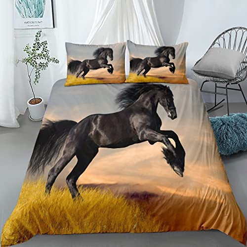 Funda nórdica con motivo de caballos, Juego de ropa de cama infantil con motivo de caballos corriendo, Funda nórdica con motivo de animales caballos estampado 3D para niños, niños, adolescentes con