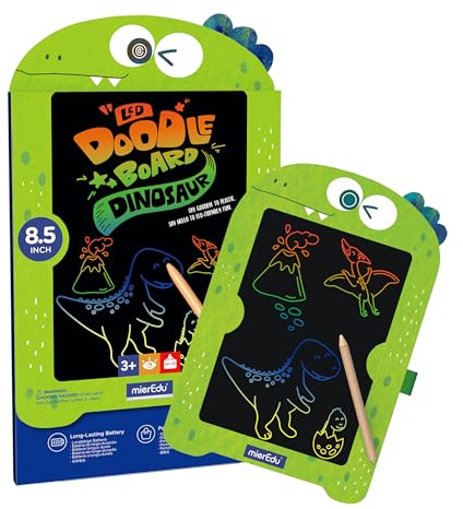 mierEdu LCD Schreibtafel Kinder Dinosaurier 8.5 Zoll – Magische Maltafel mit Stift, Zaubertafel für Mädchen & Jungen – Wiederverwendbare Zeichentafel, ideal für Reisen – Geschenk Kinder ab 3 Jahre