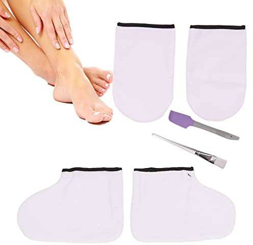 Wachs-Handschuh-Set, ANGGREK Transparenter Pinsel, Violetter Spatel, Weißer Stoff, Handschuh, Fußabdeckung, Spa-Härtungsset, Paraffinwachs für Hand- und Fuß-Spa-Pflege,