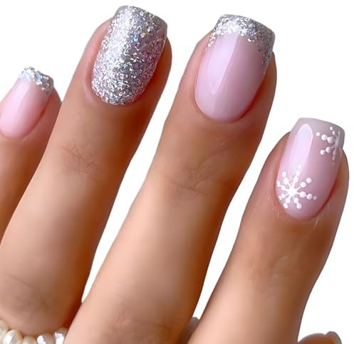 MouyouGlow Press on Nails Mittellang,Square Rosa French 3D Blumen Floral Gold Aura Fake Nails with Nail Glue,Pink French Flowers Y2K Sweet INS Künstliche Fingernails