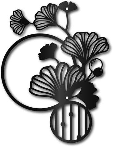 CREATCABIN Art Mural Métal Ginkgo Feuille Ginkgo Décoration Murale Sculptures Noires Ornement Mural Suspendre Panneau Métal Ajouré pour Salle Bain Salon Chambre Porche Patio Clôture Jardin 23x30cm
