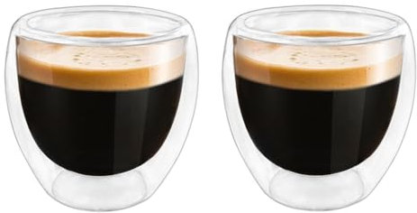 Double Wall Expresso Cups (Set of 2), 3 Ounce Glass Espresso Mugs - Clear, Double Walled, Insulated, Small Demitasse Cups for Espresso Machine - Microwave Safe
