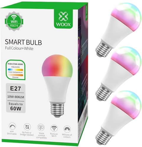 WOOX Lampadine Intelligenti WiFi Che cambiano Colore (Confezione da 3 E27)