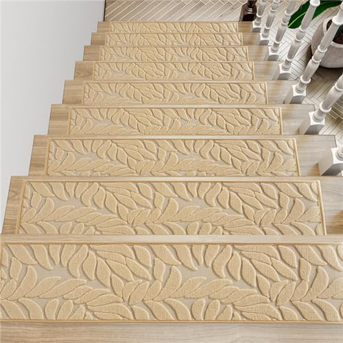 Rutschschutz Treppenteppich,15 Stück Stufenmatten (76x25cm) Treppenstufen Matten mit rutschfeste Teppichrückseite Selbstklebend Sicherheit Stufenteppich für Kinder,Älteste und Haustiere