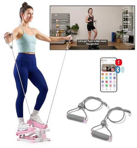Sunny Health & Fitness Total Body 2-in-1 Stepper Machine, Total Body Workout, Adjustable Hydraulic, Resistance Bands, Non-Slip Pedals w Optional Free SunnyFit App Enhanced Bluetooth Connectivity