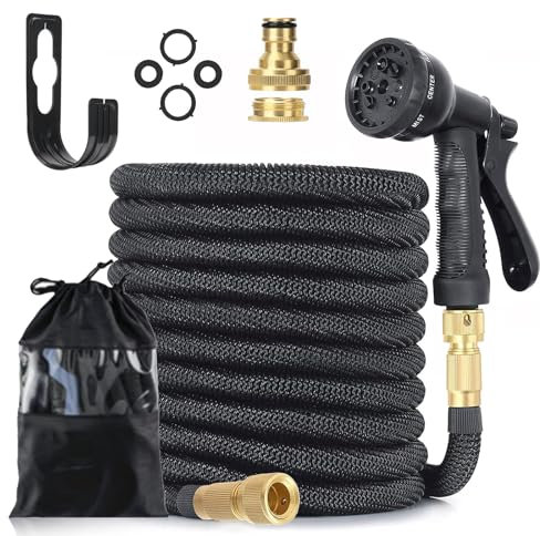 LINGKY Tuyau Arrosage Extensible 7.5m, Tuyau d'arrosage Extensible avec 8 Modes d'arrosage, Connecteur en Laiton Massif avec Adaptateur 3/4 et 1/2 pour Jardin et Lavage de Voiture
