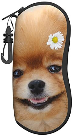 KWQDOZF Brillenetui mit Karabiner, weiches Etui für Sonnenbrillen, Unisex, mit Hundemotiv, Motiv: Zwergspitz, lila Schmetterlinge